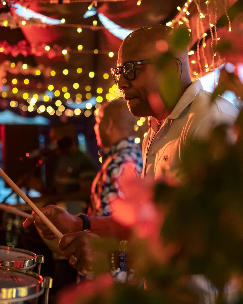 Hands on congas during a live Latin set at Pachamama